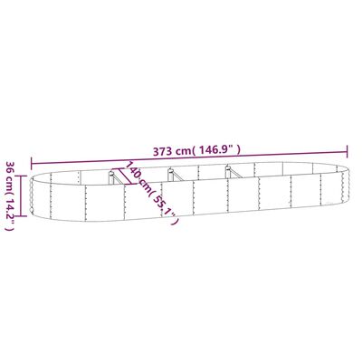 vidaXL Canteiro elevado jardim 373x140x36 aço revestido a pó prateado