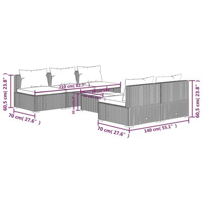 vidaXL 6 pcs conjunto lounge de jardim c/ almofadões vime PE cinzento