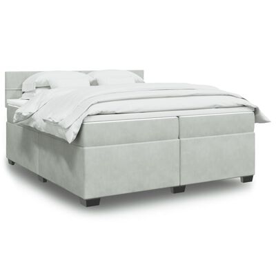 vidaXL Cama com molas/colchão 200x200 cm veludo cinzento-claro