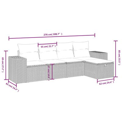 vidaXL 5 pcs conjunto de sofás p/ jardim com almofadões vime PE bege