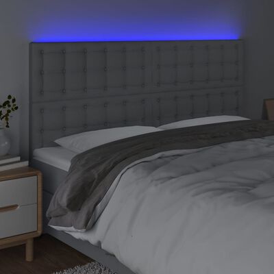 vidaXL Cabeceira de cama c/ LED tecido 160x5x118/128 cm cinza-claro