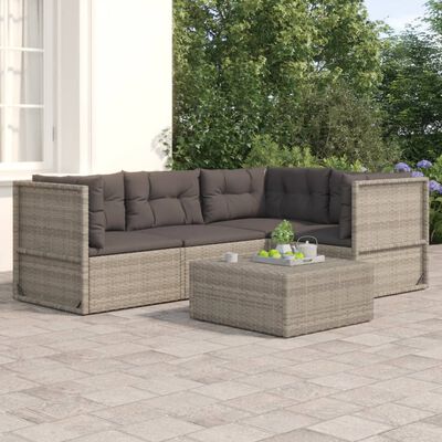 vidaXL 4 pcs conjunto lounge de jardim c/ almofadões vime PE cinzento