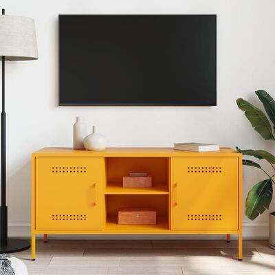 vidaXL Móvel de TV 100,5x39x50,5 cm aço amarelo mostarda