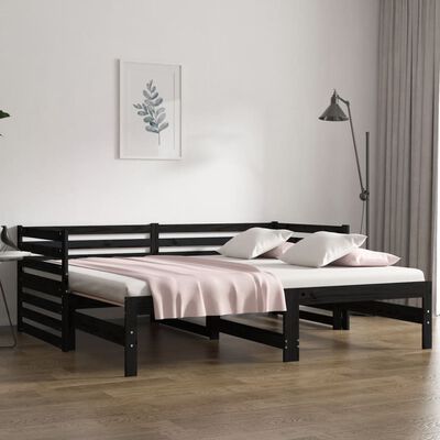 vidaXL Sofá-cama de puxar 2x(80x200) cm pinho maciço preto