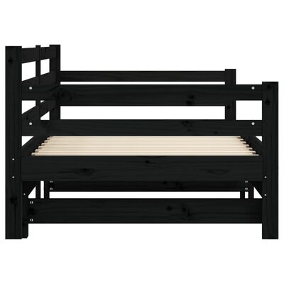 vidaXL Sofá-cama com gavetão 90x190 cm madeira de pinho maciça preto