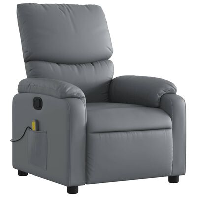 vidaXL Poltrona de massagens reclinável couro artificial cinzento