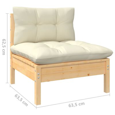 vidaXL 8 pcs conjunto lounge jardim c/ almofadões creme pinho maciço