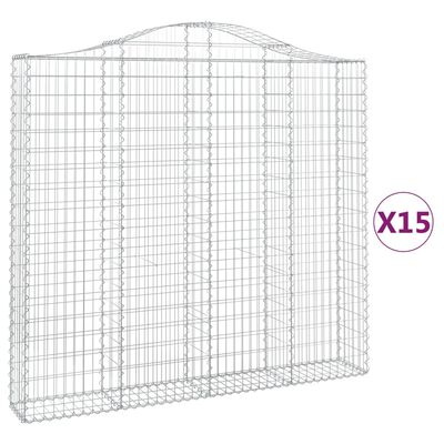 vidaXL Cestos gabião arqueados 15 pcs 200x30x180/200 ferro galvanizado