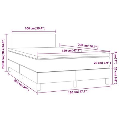 vidaXL Cama box spring c/ colchão/LED 120x200cm tecido castanho-escuro