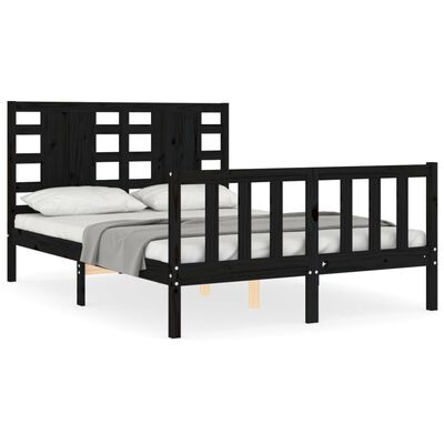 vidaXL Estrutura de cama com cabeceira 120x200cm madeira maciçao preto