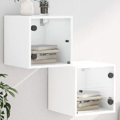 vidaXL Mesas de cabeceira c/ portas de vidro 2 pcs 35x37x35 cm branco