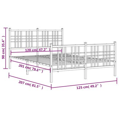 vidaXL Estrutura de cama com cabeceira e pés 120x200 cm metal branco