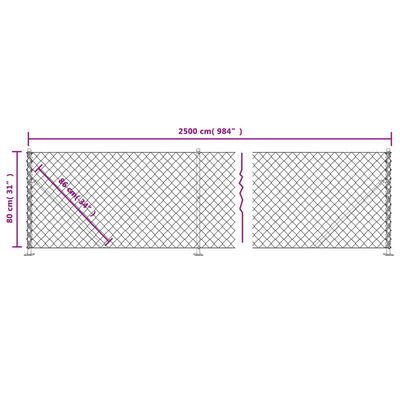 vidaXL Cerca de arame com flange 0,8x25 m prateado