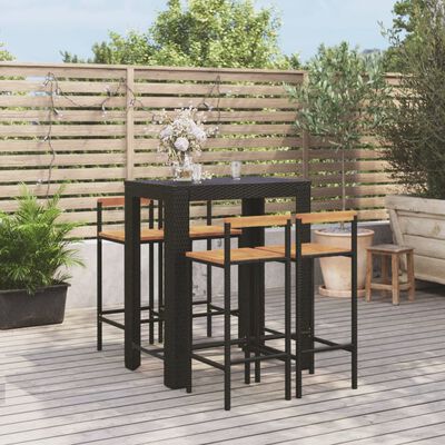 vidaXL 5 pcs conjunto de bar p/ jardim vime PE/acácia maciça preto