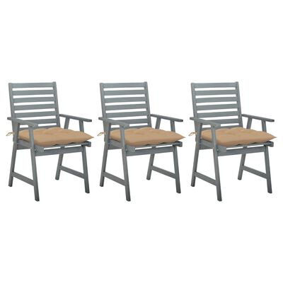 vidaXL Cadeiras de jantar p/ jardim 3 pcs c/ almofadões acácia maciça