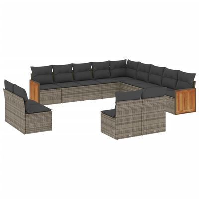 vidaXL 13 pcs conjunto sofás p/ jardim c/ almofadões vime PE cinzento