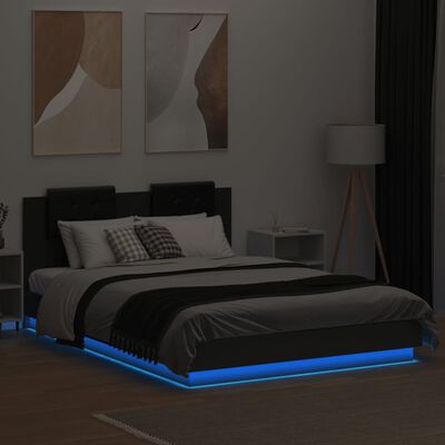 vidaXL Estrutura de cama com cabeceira e luzes LED 140x200 cm preto