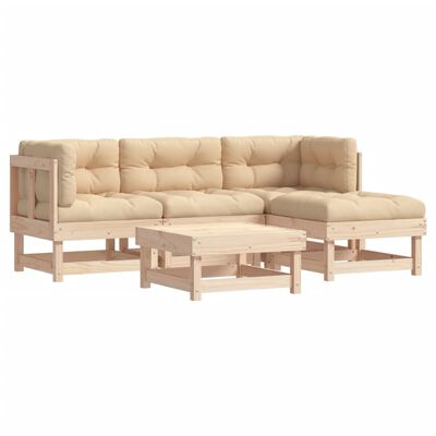 vidaXL 5 pcs conjunto lounge jardim com almofadões madeira maciça