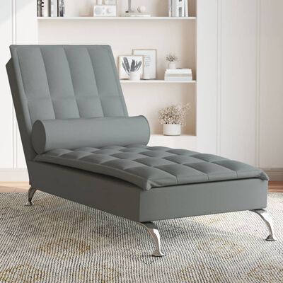 vidaXL Chaise lounge de massagem com rolo tecido cinzento-escuro