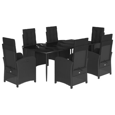 vidaXL 7 pcs conjunto de jantar p/ jardim c/ almofadões vime PE preto