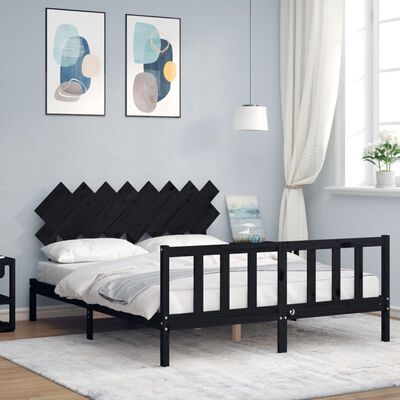 vidaXL Estrutura de cama com cabeceira 160x200 cm madeira maciça preto