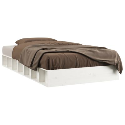 vidaXL Estrutura de cama casal 135x190 cm madeira maciça branco