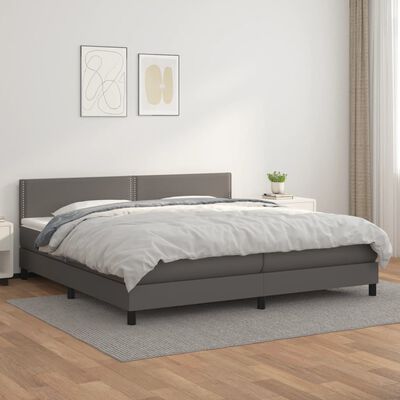 vidaXL Cama com molas/colchão 200x200 cm couro artificial cinzento