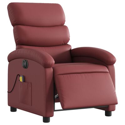 vidaXL Poltrona massagens reclin. elétrica couro artif. vermelho-tinto