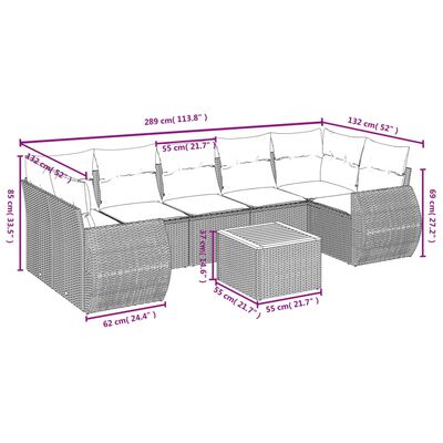 vidaXL 8 pcs conjunto de sofás p/ jardim com almofadões vime PE bege