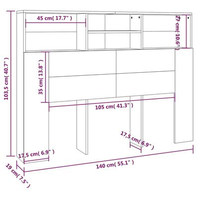 vidaXL Armário de cabeceira 140x19x103,5 cm branco