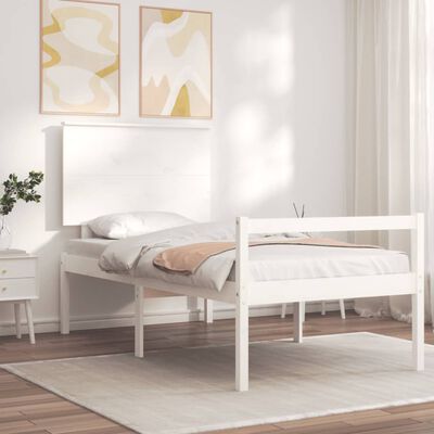 vidaXL Cama de solteiro para idosos c/ cabeceira madeira maciça branco