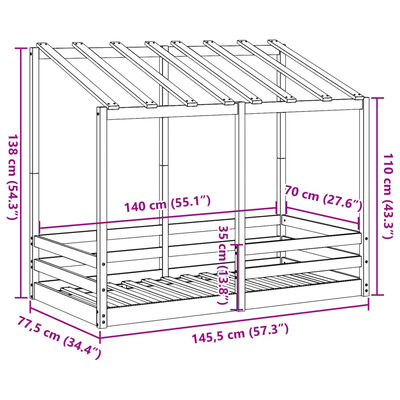 vidaXL Cama infantil com telhado 70x140 cm madeira de pinho maciça