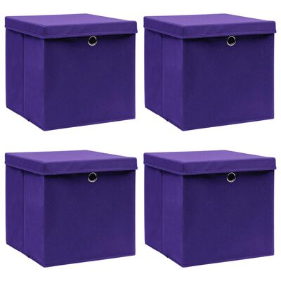 vidaXL Caixas de arrumação com tampas 4 pcs 32x32x32 cm tecido roxo