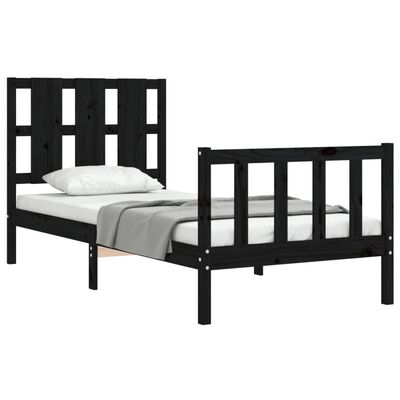 vidaXL Estrutura de cama com cabeceira 100x200 cm madeira maciça preto