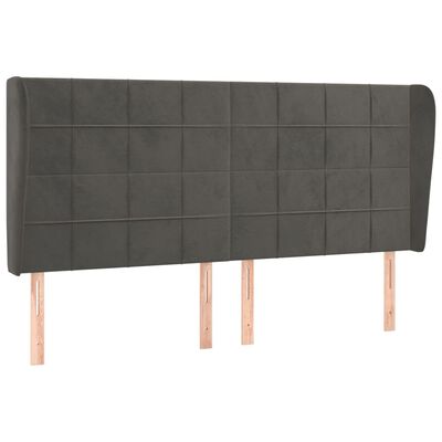 vidaXL Cabeceira cama c/ abas veludo 183x23x118/128 cm cinzento-escuro