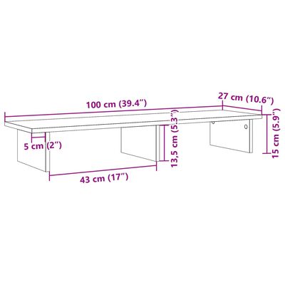 vidaXL Suporte monitor 100x27x15cm derivados madeira carvalho castanho