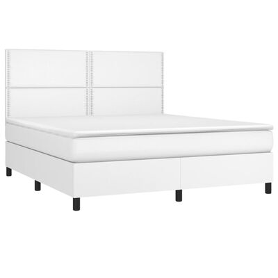 vidaXL Cama box spring c/colchão/LED 180x200cm couro artificial branco