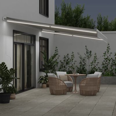 vidaXL Toldo retrátil manual com LED 500x300 cm antracite/branco