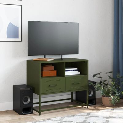 vidaXL Móvel de TV 68x39x60,5 cm aço verde azeitona