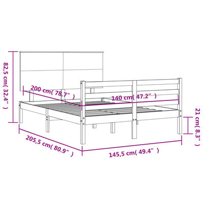 vidaXL Estrutura de cama com cabeceira 140x200cm madeira maciça branco