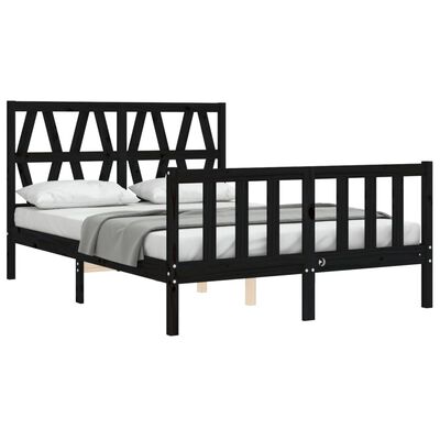 vidaXL Estrutura de cama com cabeceira 140x200 cm madeira maciça preto