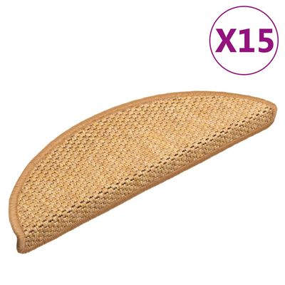 vidaXL Tapetes escada adesivos aspeto sisal 15 pcs cor de sisal