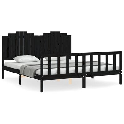 vidaXL Estrutura de cama com cabeceira 180x200 cm madeira maciça preto