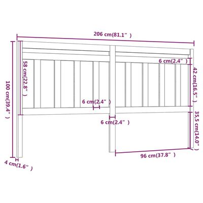 vidaXL Cabeceira de cama 206x4x100 cm pinho maciço castanho mel