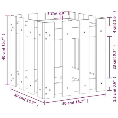 vidaXL Vaso de jardim c/ design cerca 40x40x40 cm pinho maciço branco