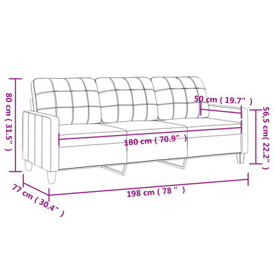 vidaXL Sofá de 3 lugares 180 cm couro artificial preto