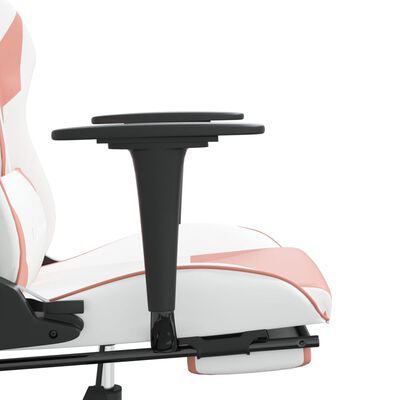 vidaXL Cadeira gaming com apoio p/ pés couro artificial branco e rosa