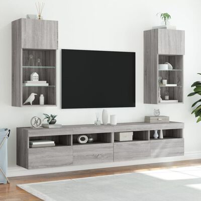 vidaXL Móvel de TV com luzes LED 40,5x30x90 cm cinzento sonoma
