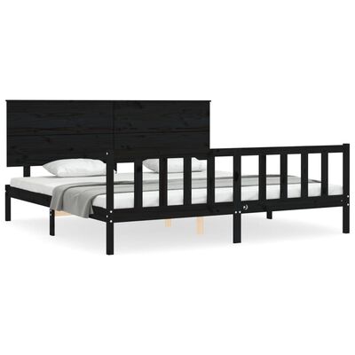 vidaXL Estrutura cama Super King Size c/cabeceira madeira maciça preto