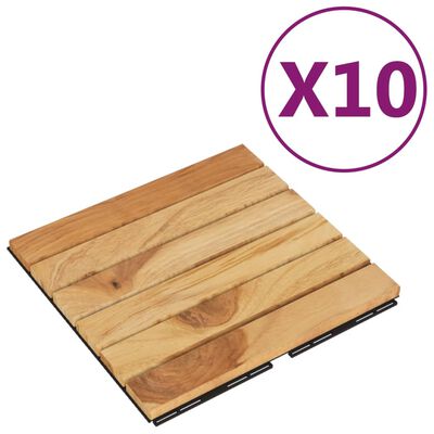 vidaXL Ladrilhos de terraço 10 pcs 30x30cm teca maciça padrão vertical